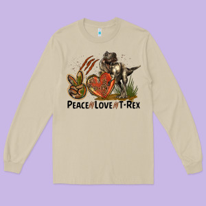 Western Peace Love T-rex Long Sleeve Tee Designed By Lillyallendesigns