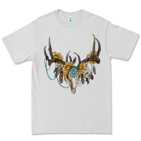 Dove Grey Boho Deer Skull Sunflowers And Gemstone Premium Tee - RanaPortraitStore