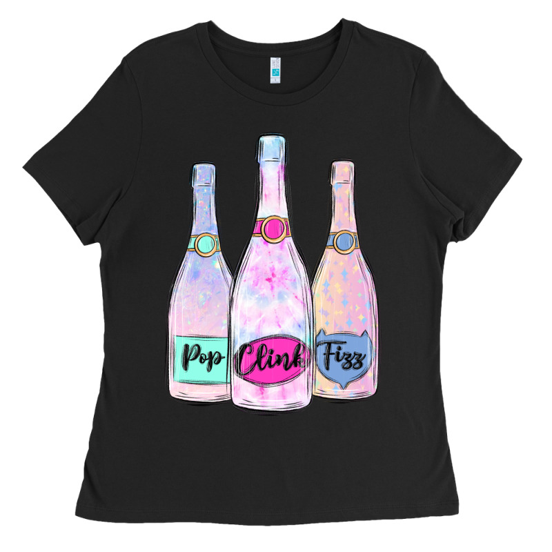 Pop Clink Fizz Champagne Bubbly Ladies Tee by MaliasSmallBusiness | Teevron