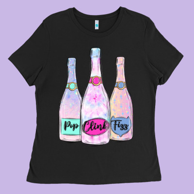 Ladies Tee pop clink fizz champagne bubbly