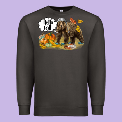 Hello Fall Brown Bear Premium Sweatshirt Designed By Lillyallendesigns