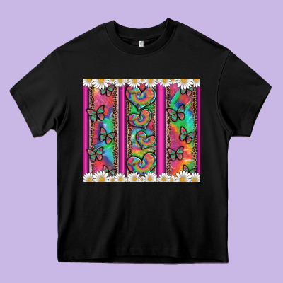 Tie Dye Hearts And Butterfly With Flowers Heavy Core Tee Designed By Artiststas