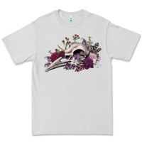 Dove Grey Boho floral raven skull Premium Tee - RanaPortraitStore