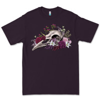 Plum Boho floral raven skull Premium Tee - RanaPortraitStore