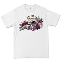 White Boho floral raven skull Premium Tee - RanaPortraitStore