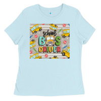 Baby Blue school bus driver Ladies Tee - MaliasSmallBusiness