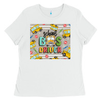 White school bus driver Ladies Tee - MaliasSmallBusiness