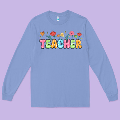 Custom Teacher Flowers Long Sleeve Tee Designed By Jahusdesignshop