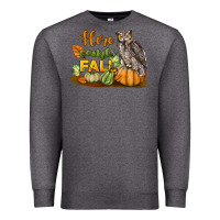 Charcoal Heather Here Comes Fall Owl Premium Sweatshirt - LillyAllenDesigns