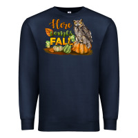 Navy Here Comes Fall Owl Premium Sweatshirt - LillyAllenDesigns
