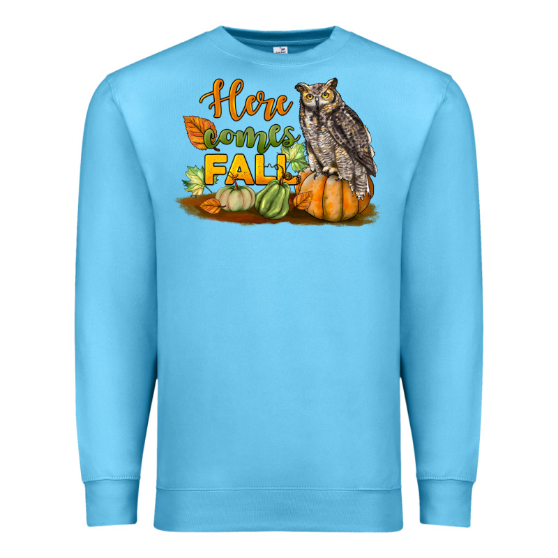 Here Comes Fall Owl Premium Sweatshirt by LillyAllenDesigns | Teevron