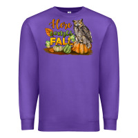 Purple Here Comes Fall Owl Premium Sweatshirt - LillyAllenDesigns