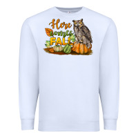White Here Comes Fall Owl Premium Sweatshirt - LillyAllenDesigns