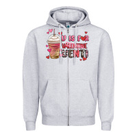 Heather Grey v is for valentine venti coffee cup Zipper Hoodie - MaliasSmallBusiness