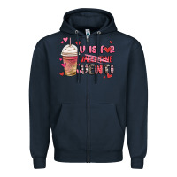 Navy v is for valentine venti coffee cup Zipper Hoodie - MaliasSmallBusiness