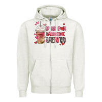 Oatmeal Heather v is for valentine venti coffee cup Zipper Hoodie - MaliasSmallBusiness