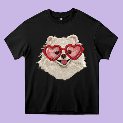 Heavy Core Tee white pomeranian with love glasses