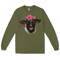 Army Green suffolk ewe sheep with floral headdress Long Sleeve Tee - BarkalooDesign