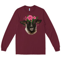 Burgundy suffolk ewe sheep with floral headdress Long Sleeve Tee - BarkalooDesign