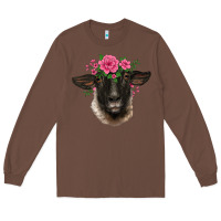 Chestnut suffolk ewe sheep with floral headdress Long Sleeve Tee - BarkalooDesign