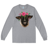 Heather Grey suffolk ewe sheep with floral headdress Long Sleeve Tee - BarkalooDesign