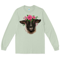 Matcha suffolk ewe sheep with floral headdress Long Sleeve Tee - BarkalooDesign