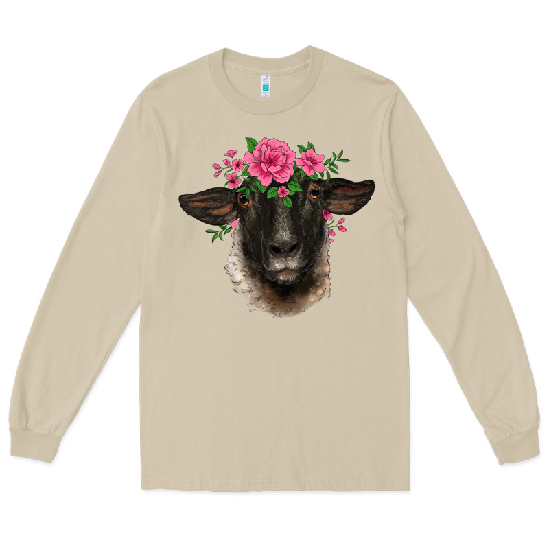 Suffolk Ewe Sheep With Floral Headdress Long Sleeve Tee by BarkalooDesign | Teevron