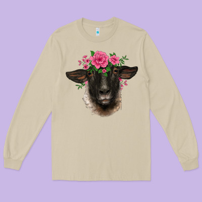 Suffolk Ewe Sheep With Floral Headdress Long Sleeve Tee Designed By Barkaloodesign