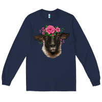Navy suffolk ewe sheep with floral headdress Long Sleeve Tee - BarkalooDesign