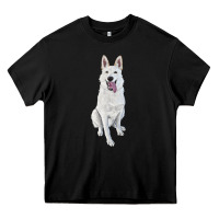Black Hand Drawing White Shepherd Heavy Core Tee - RanaPortraitStore