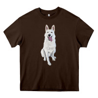Chocolate Brown Hand Drawing White Shepherd Heavy Core Tee - RanaPortraitStore