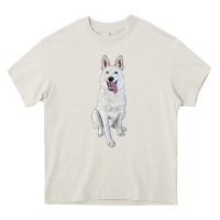 Cream Hand Drawing White Shepherd Heavy Core Tee - RanaPortraitStore