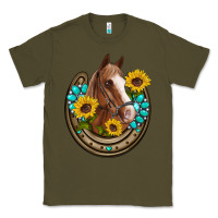 Army Green western horseshoe horse sunflowers gemstone Classic Tee - Artiststas
