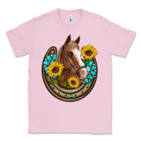 Bubblegum Pink western horseshoe horse sunflowers gemstone Classic Tee - Artiststas