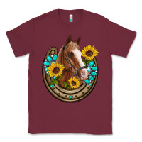 Burgundy western horseshoe horse sunflowers gemstone Classic Tee - Artiststas