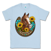 Dusty Blue western horseshoe horse sunflowers gemstone Classic Tee - Artiststas