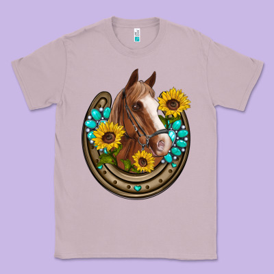Western Horseshoe Horse Sunflowers Gemstone Classic Tee Designed By Artiststas