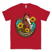 Red western horseshoe horse sunflowers gemstone Classic Tee - Artiststas