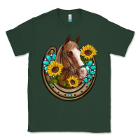 Sports Green western horseshoe horse sunflowers gemstone Classic Tee - Artiststas