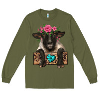 Army Green suffolk ewe peeking with floral headdress Long Sleeve Tee - BarkalooDesign