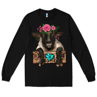 Black suffolk ewe peeking with floral headdress Long Sleeve Tee - BarkalooDesign