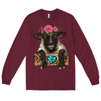 Burgundy suffolk ewe peeking with floral headdress Long Sleeve Tee - BarkalooDesign