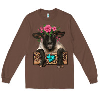 Chestnut suffolk ewe peeking with floral headdress Long Sleeve Tee - BarkalooDesign