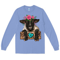 Colony Blue suffolk ewe peeking with floral headdress Long Sleeve Tee - BarkalooDesign