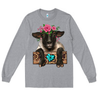 Heather Grey suffolk ewe peeking with floral headdress Long Sleeve Tee - BarkalooDesign