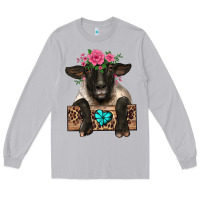 Moon Dust suffolk ewe peeking with floral headdress Long Sleeve Tee - BarkalooDesign