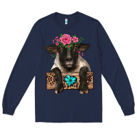 Navy suffolk ewe peeking with floral headdress Long Sleeve Tee - BarkalooDesign