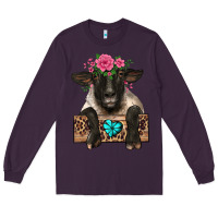 Plum suffolk ewe peeking with floral headdress Long Sleeve Tee - BarkalooDesign
