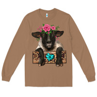 Toasted Coconut suffolk ewe peeking with floral headdress Long Sleeve Tee - BarkalooDesign