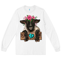 White suffolk ewe peeking with floral headdress Long Sleeve Tee - BarkalooDesign